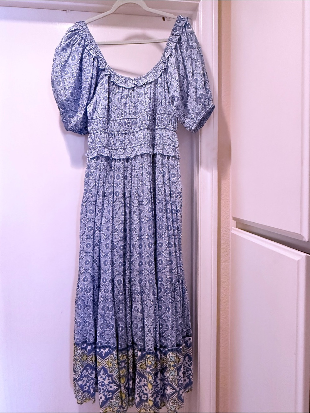 TUCKERNUCK ready for FALL Floral Smocked dress with yellow bottom border